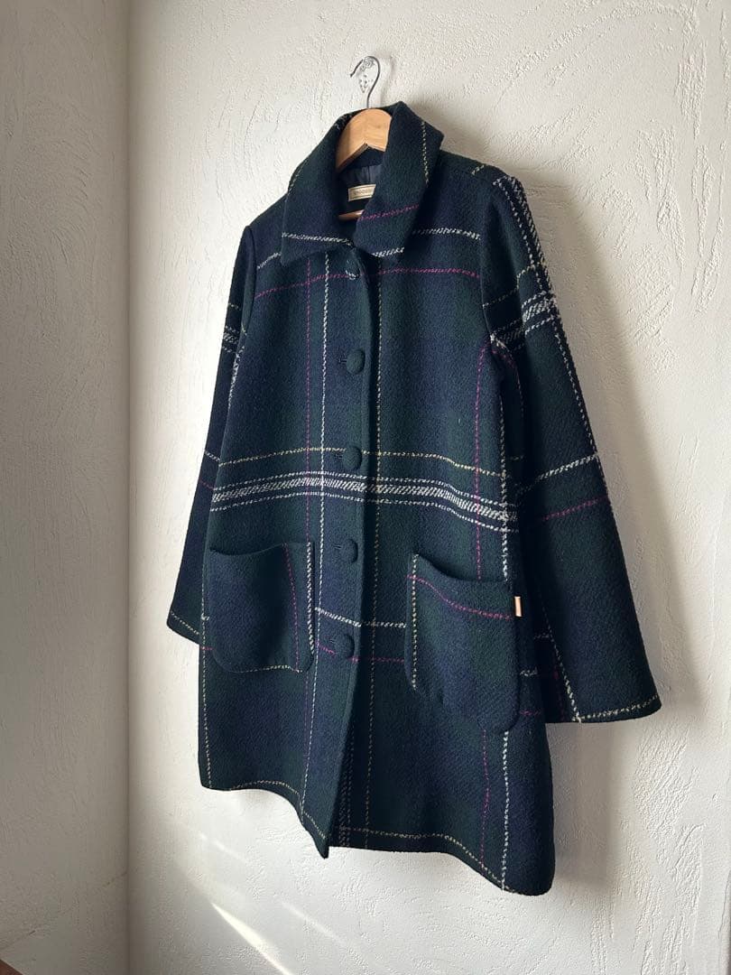 CROCODILE クロコダイル ロングコート チェック ネイビー