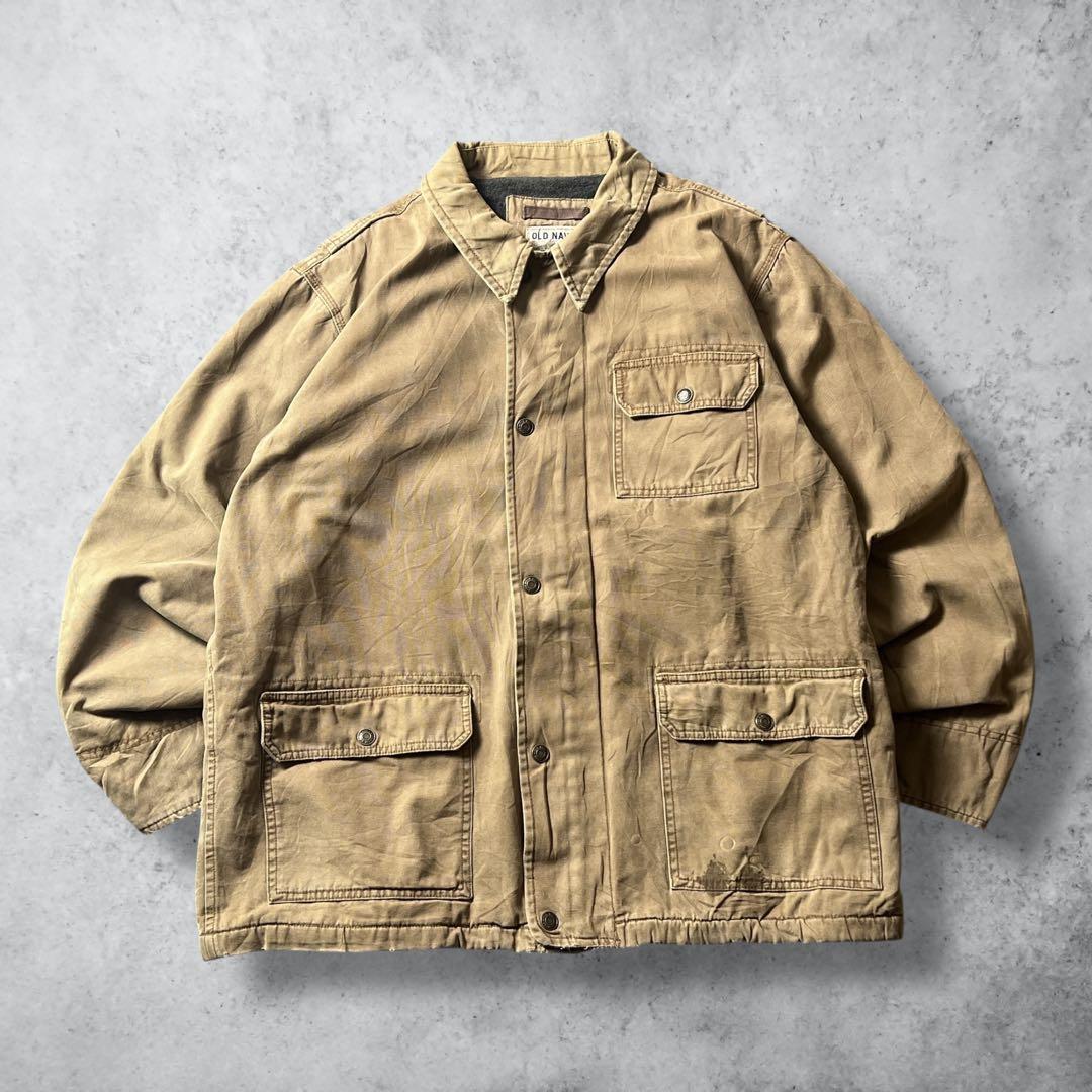 OLDNAVYダックジャケットカバーオールベージュフェードXLワーク古着雰囲気系