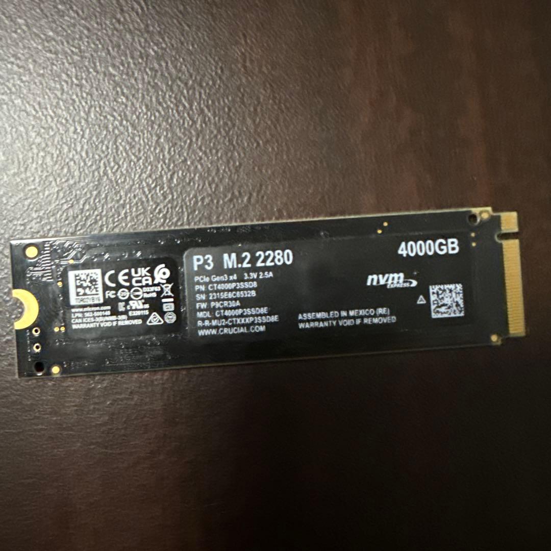 内蔵型SSD crucial P3 4TB 4000GB M.2 NVMe SSD