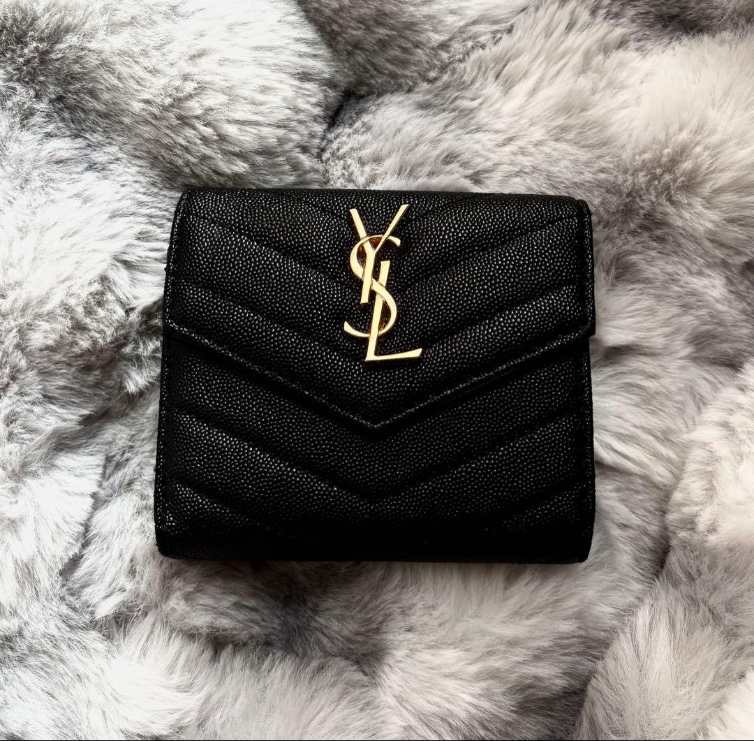 ✨*❗様 SAINT LAURENT ブラックレザー三つ折り財布