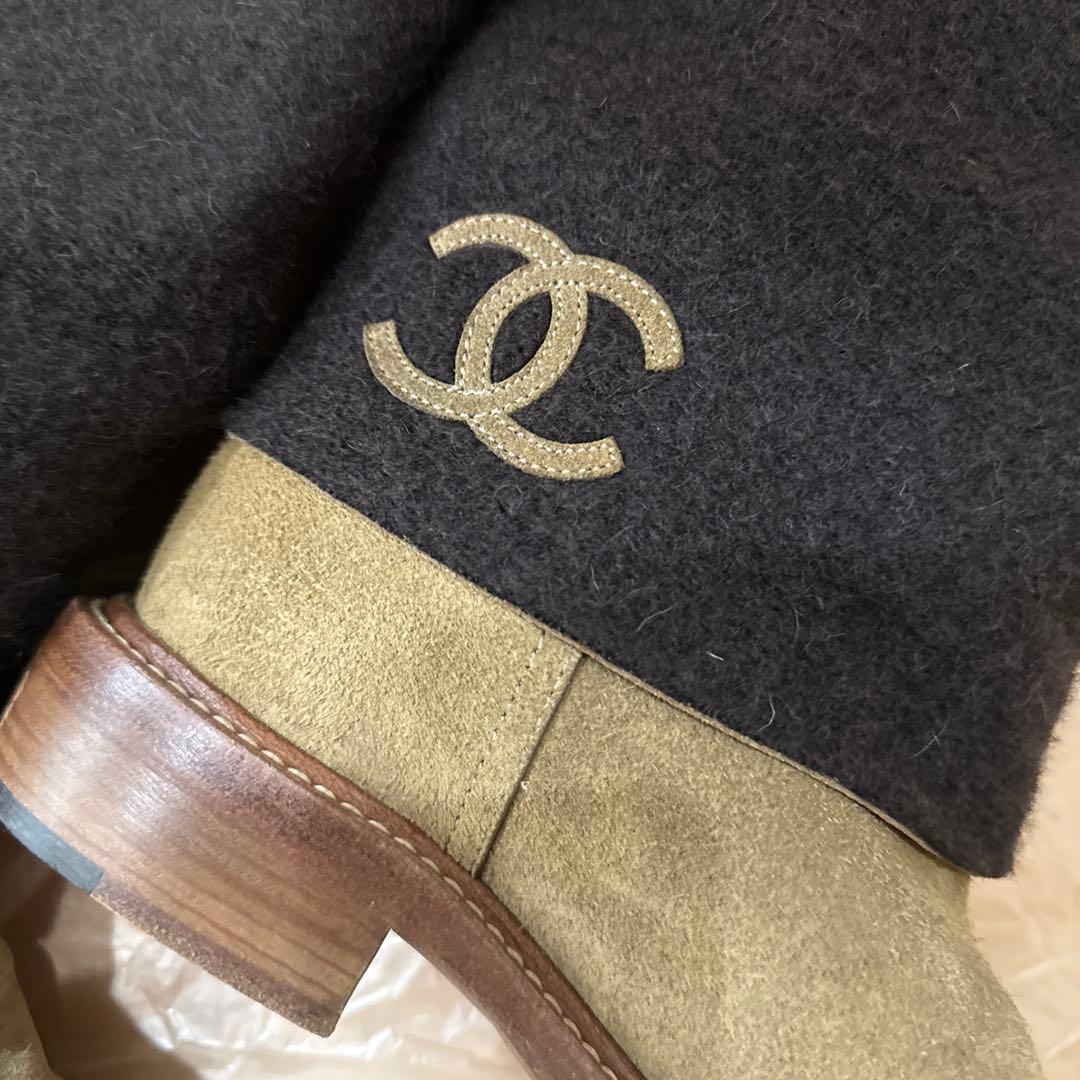 CHANEL ロングブーツ ブラウン/オリーブ　38 1/5C