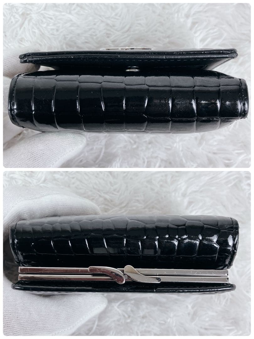美品ヴィヴィアン ウエストウッド 折り財布 クロコダイル型押し　エナメル　黒