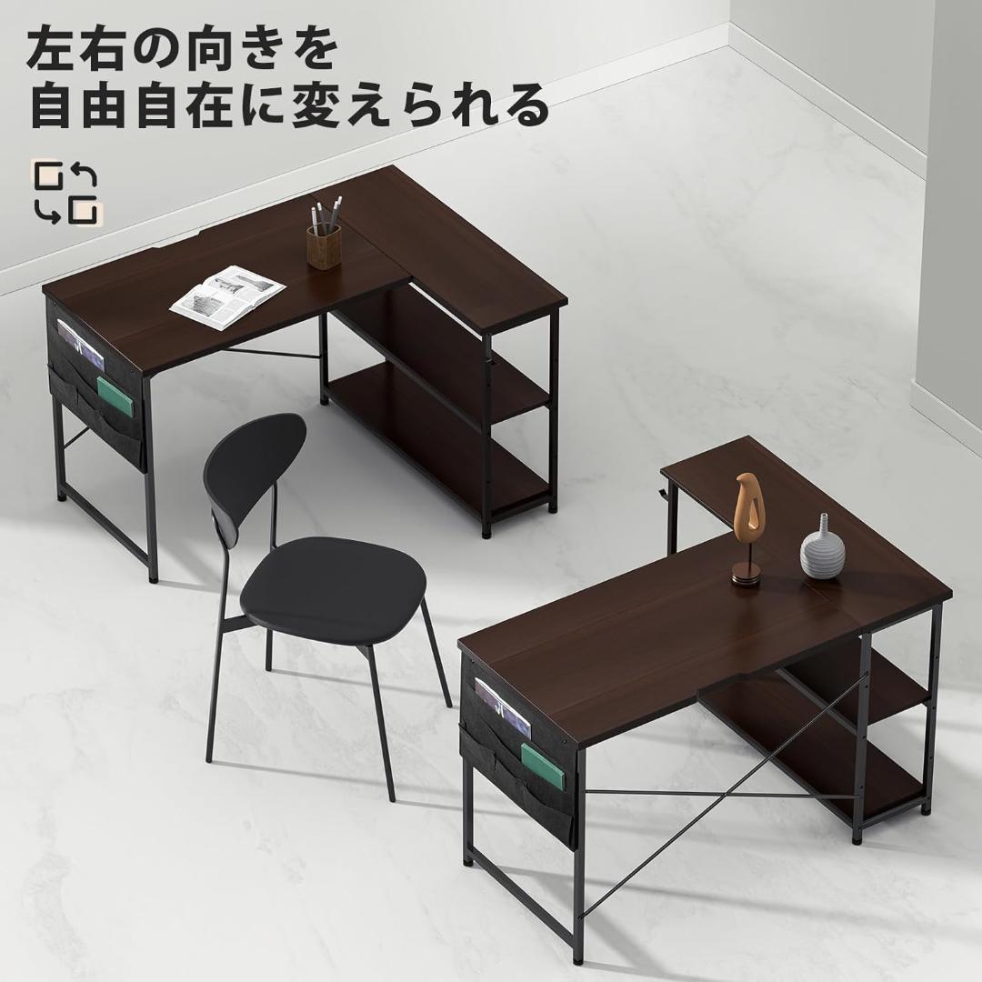 L字デスク 黒　オフィス机　PC　右棚左棚 107奥行きx80幅x74高さcm