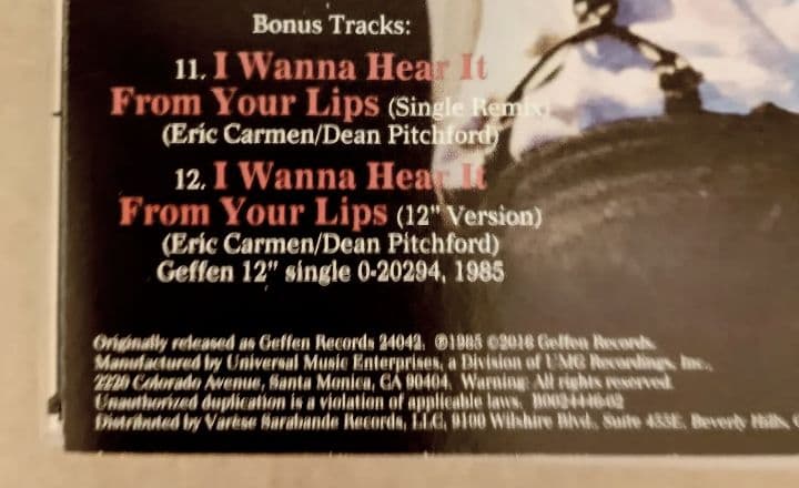 Eric Carmen CD ボーナストラック 2曲収録 限定盤