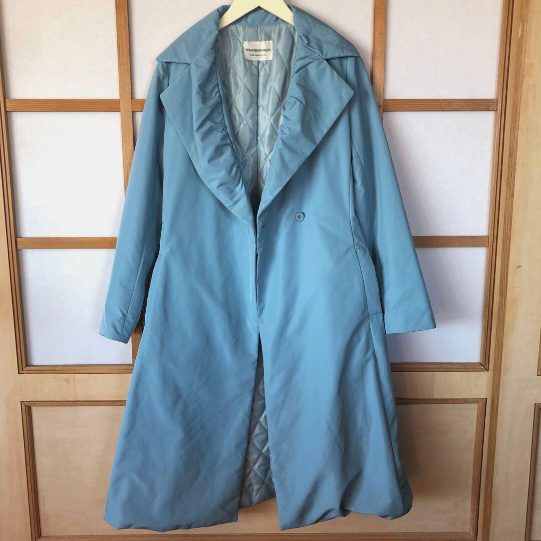 美品　ストロベリーフィールズ　トレンチダウン風コート　ロング　アウター　水色　M