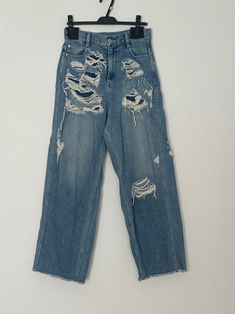 Ameri UND HARD DAMAGE LOOSE DENIM ブルー