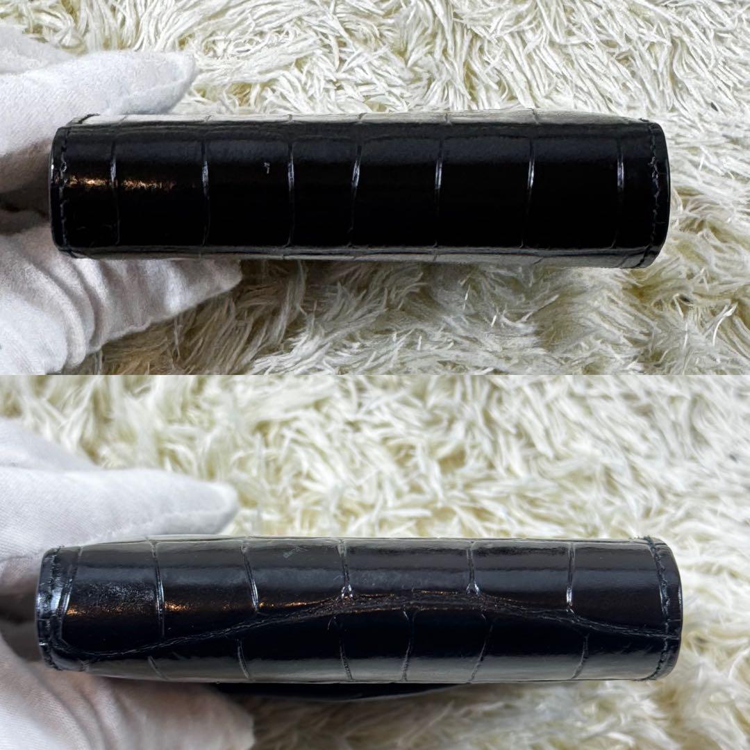 大人気✨バレンシアガ　三つ折り財布　クロコ　黒　エブリデイ　現行ロゴ　レザー