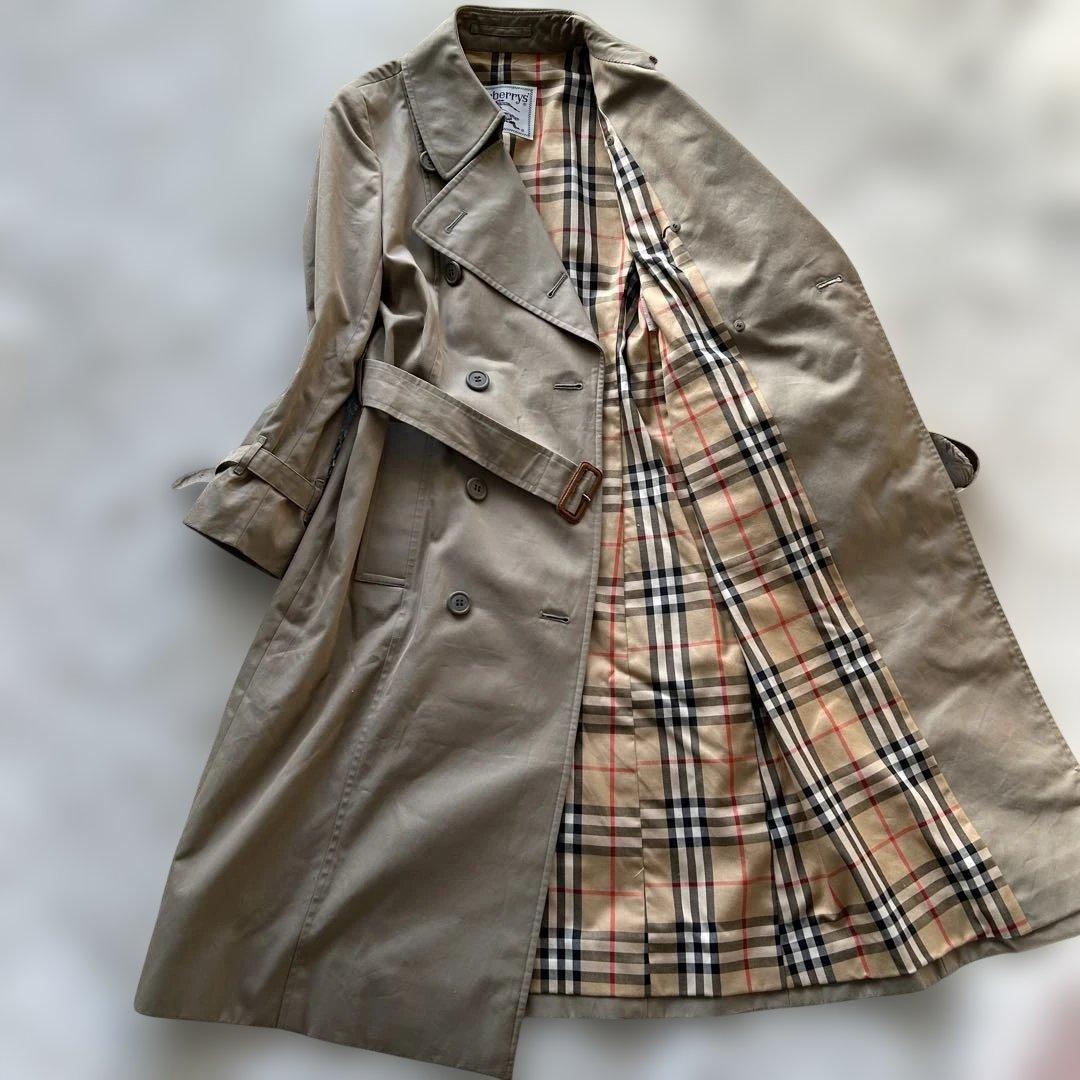 【美品】バーバリー　トレンチコート　ロング丈　ベルト完備　カーキベージュ　M相当