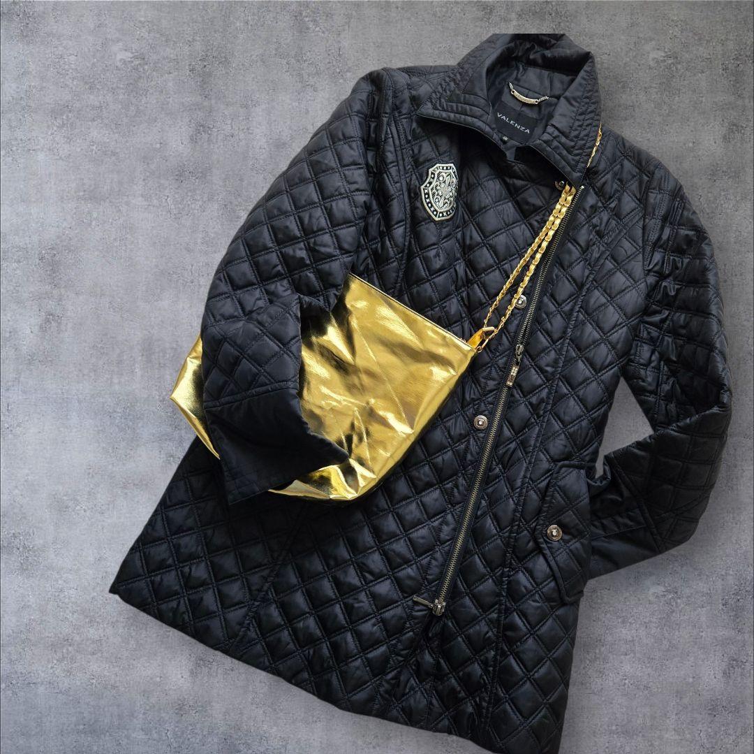 【美品】VALENZA　コート　軽量　ナイロン　黒　ラインストーン