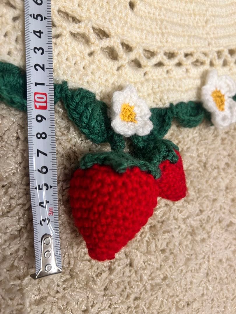 【週末値引き】花束ブランケット　大きいいちごブランケット　ハンドメイド110cm