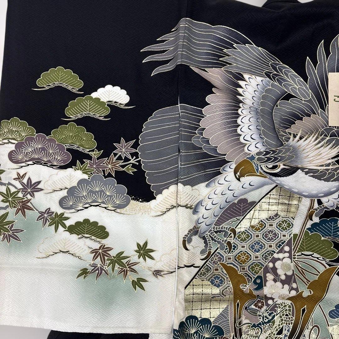 新品「即決価格」正絹産着祝着京友禅豪華染、金彩仕様、特選大鷹と大将兜祝熨斗古典文