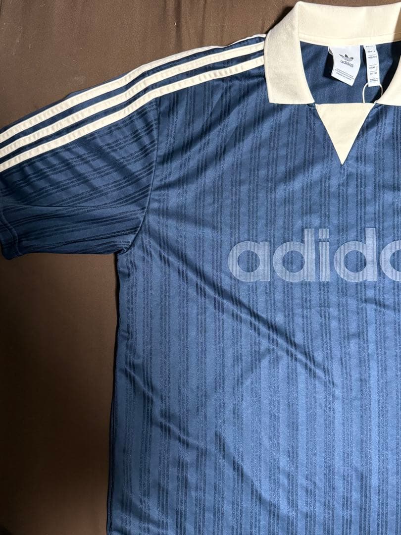 adidas ネイビー ストライプ ポロシャツ