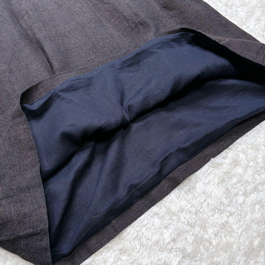【美品】45R インディゴ ギマツイード ワンピース 襟付き 無地