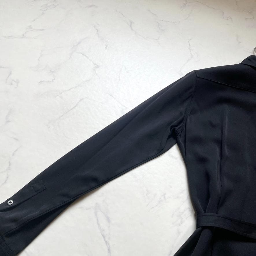 美品✨ラルフローレン シルク90 シャツワンピース シェルバックル 黒 M 9