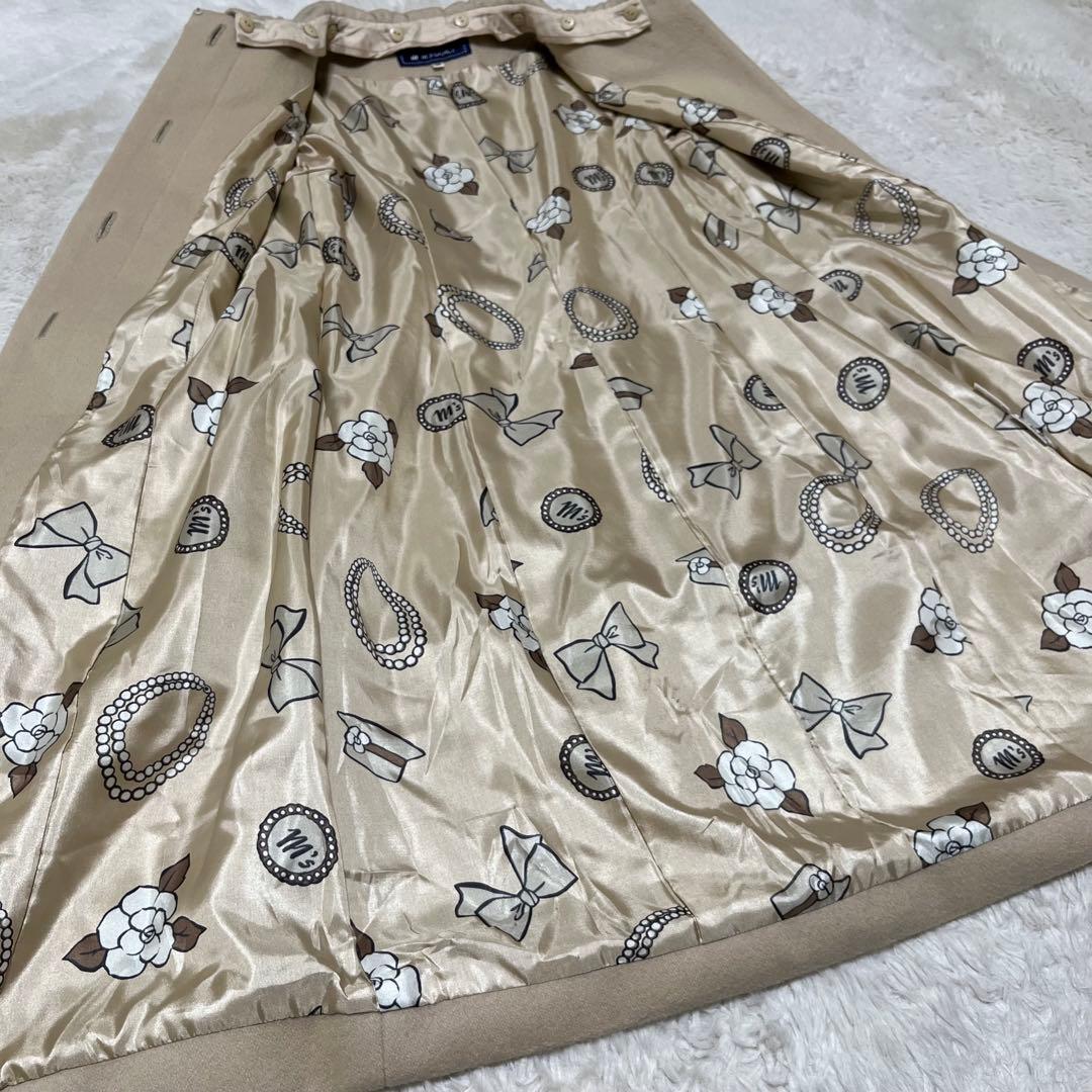 美品　エムズグレイシー　ロングコート　ノーカラーコート　花　装飾　総柄　ベージュ