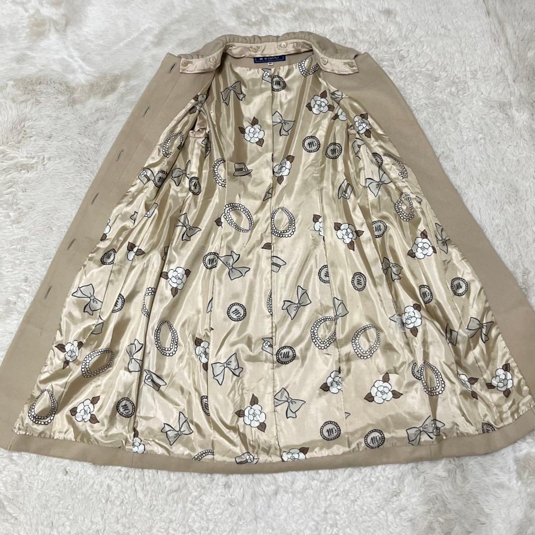 美品　エムズグレイシー　ロングコート　ノーカラーコート　花　装飾　総柄　ベージュ