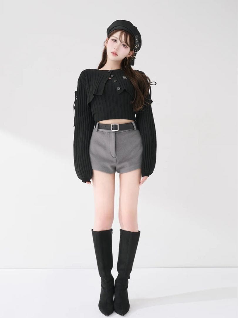 Darich ショルダーオープンアンサンブルニットトップス BLK ブラック