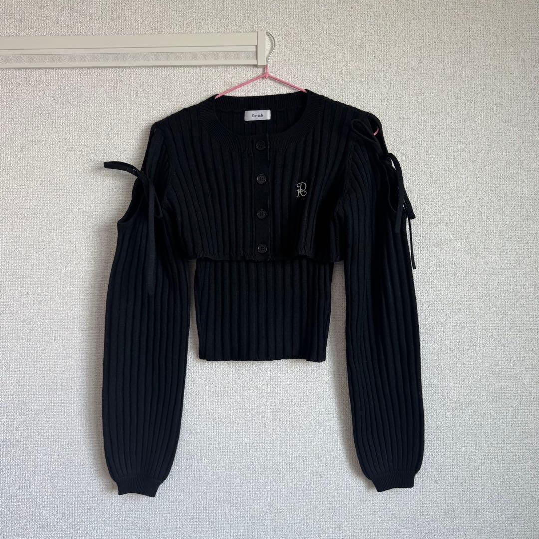 Darich ショルダーオープンアンサンブルニットトップス BLK ブラック