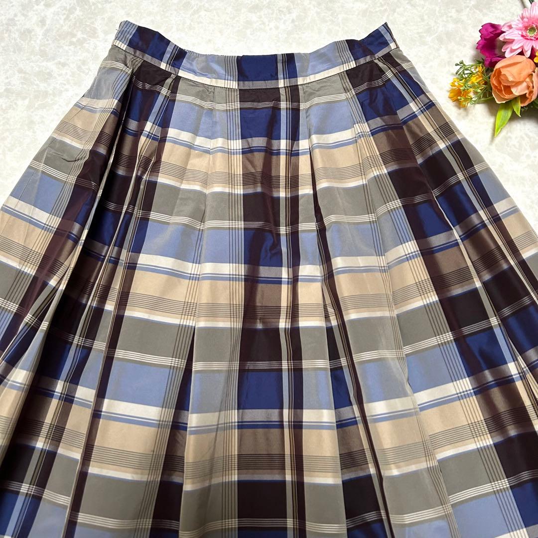 極美品 ハウスオブロータス ロングスカート マルチチェック フレア ブルー M