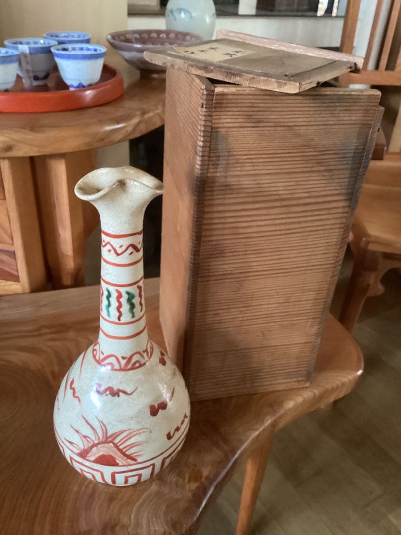古美術骨董品　赤絵　青木木米作　花入　時代物 高さ約25cm