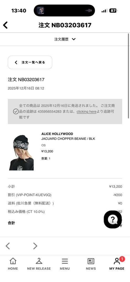完売品!! ALICE HOLLYWOOD BEANIE