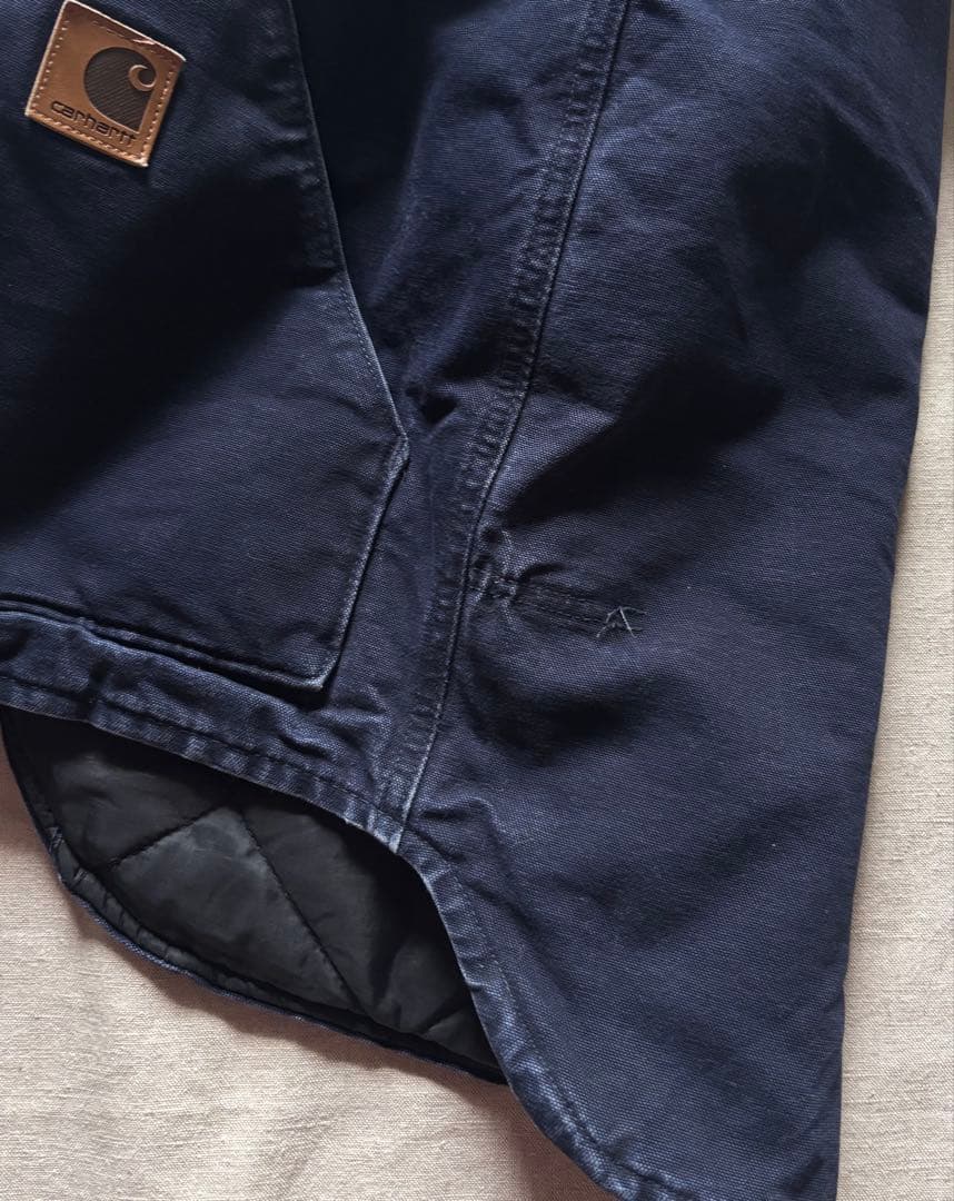 【USA製】Carhartt ダックベスト ネイビー ボロ 腰ゴム tall