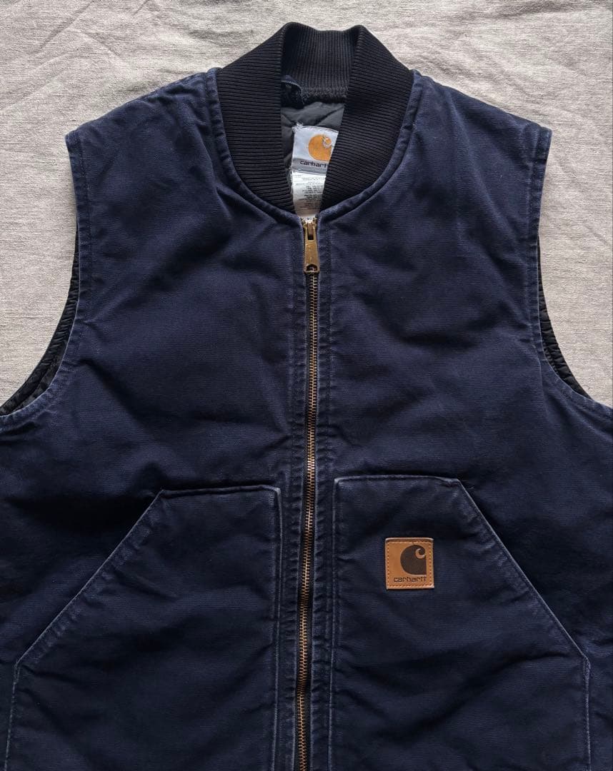 【USA製】Carhartt ダックベスト ネイビー ボロ 腰ゴム tall