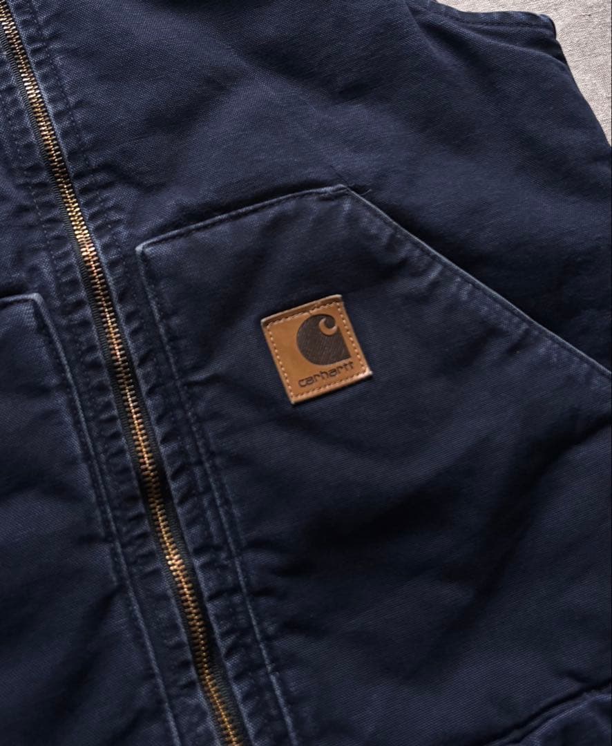 【USA製】Carhartt ダックベスト ネイビー ボロ 腰ゴム tall