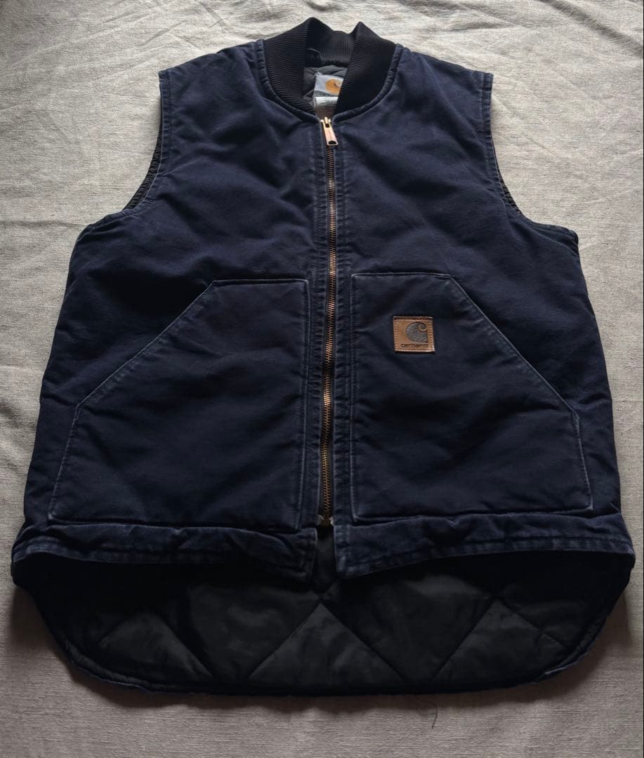 【USA製】Carhartt ダックベスト ネイビー ボロ 腰ゴム tall