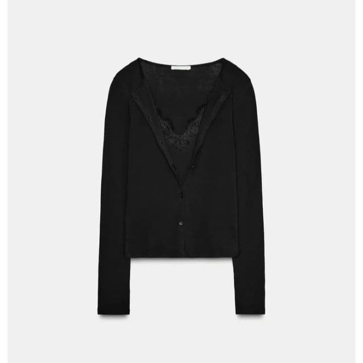 【最安値】ZARA コンビネーションレーストップジャケット S ブラック 完売品