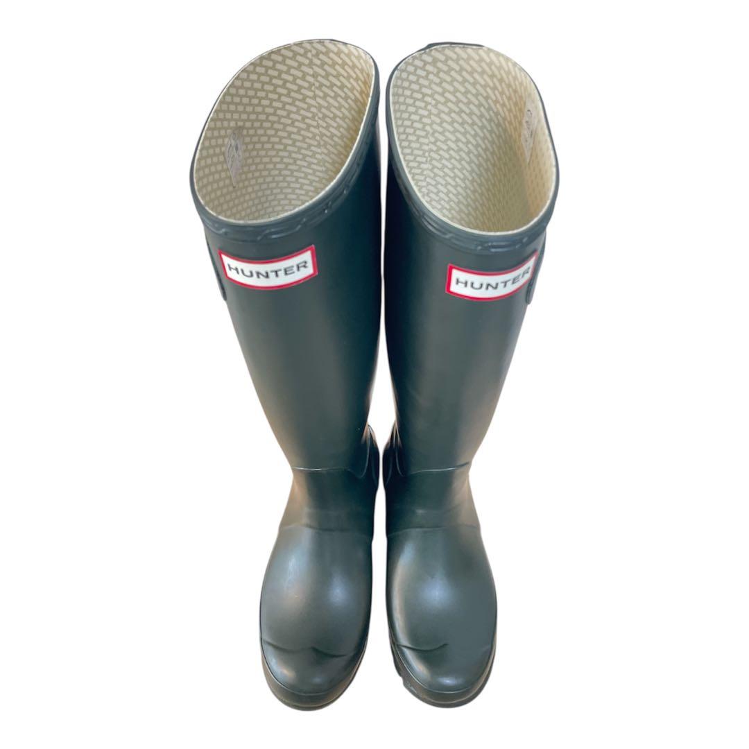 美品 HUNTER レインブーツ 23cm ダークオリーブ グリーン系