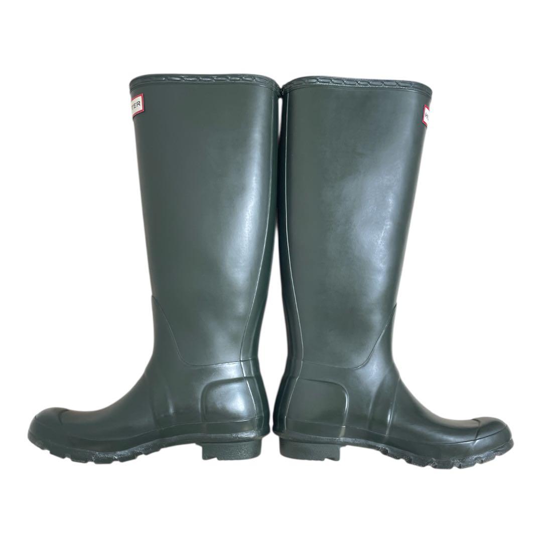 美品 HUNTER レインブーツ 23cm ダークオリーブ グリーン系