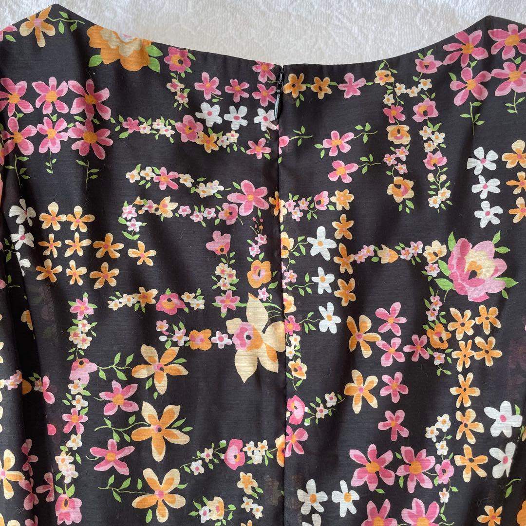 花柄ワンピース M'SGRACYエムズグレイシー 40(M)黒 シフォン フレア