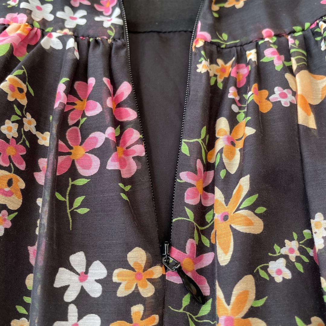 花柄ワンピース M'SGRACYエムズグレイシー 40(M)黒 シフォン フレア