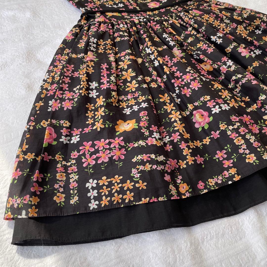 花柄ワンピース M'SGRACYエムズグレイシー 40(M)黒 シフォン フレア