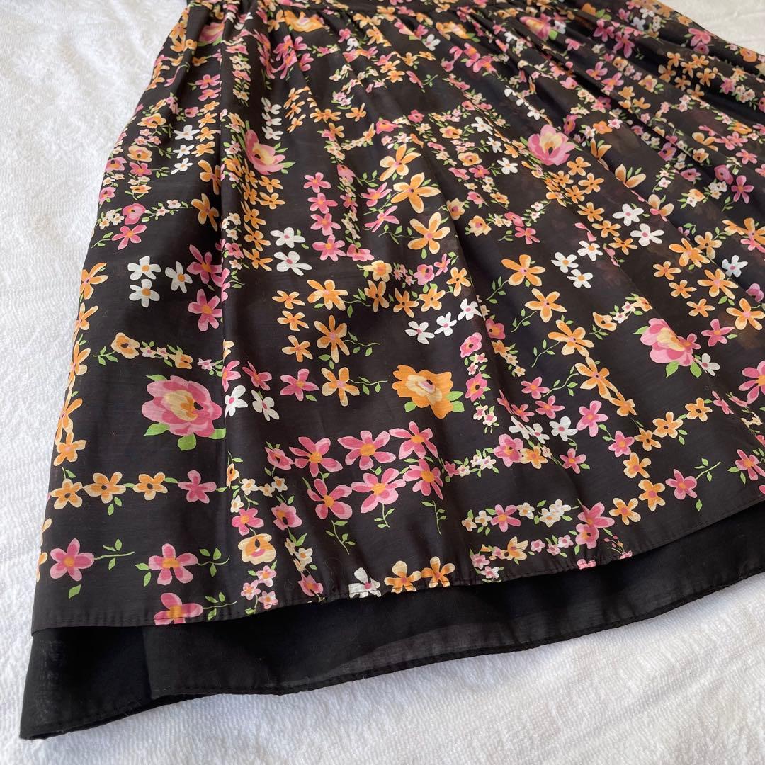 花柄ワンピース M'SGRACYエムズグレイシー 40(M)黒 シフォン フレア
