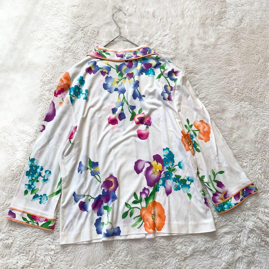 美品＊レオナール　花柄　カーディガン　ジャケット　ホワイト　XL 大きめ