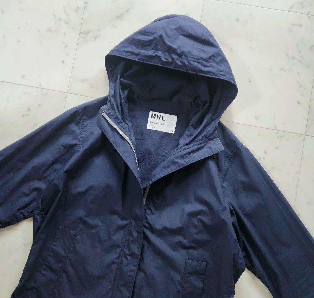 MHL. フーデットコート 綿100% 軽量 ネイビー 紺 ゆったりめ 日本製