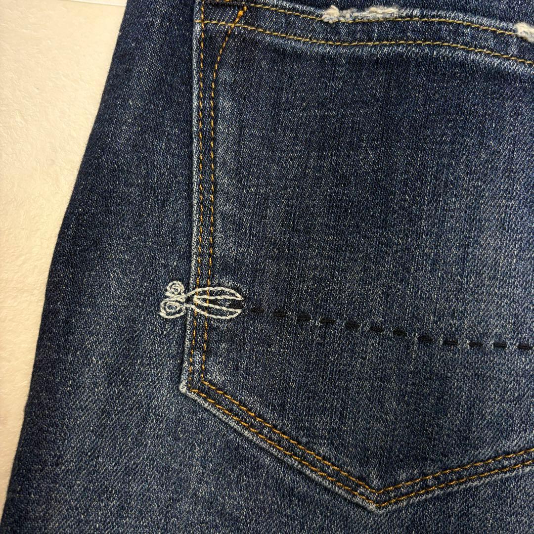 デンハム　ストレッチ　デニムパンツ　24 ロゴ刺繍　紺　BARDOT WIDE
