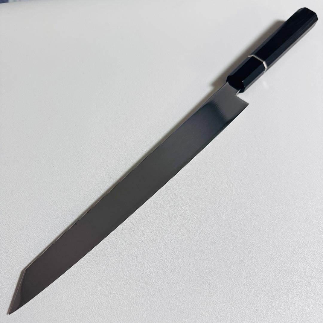270mm 切付柳刃包丁 本牛角黒檀八角柄 刺身包丁 全鋼　和包丁.-