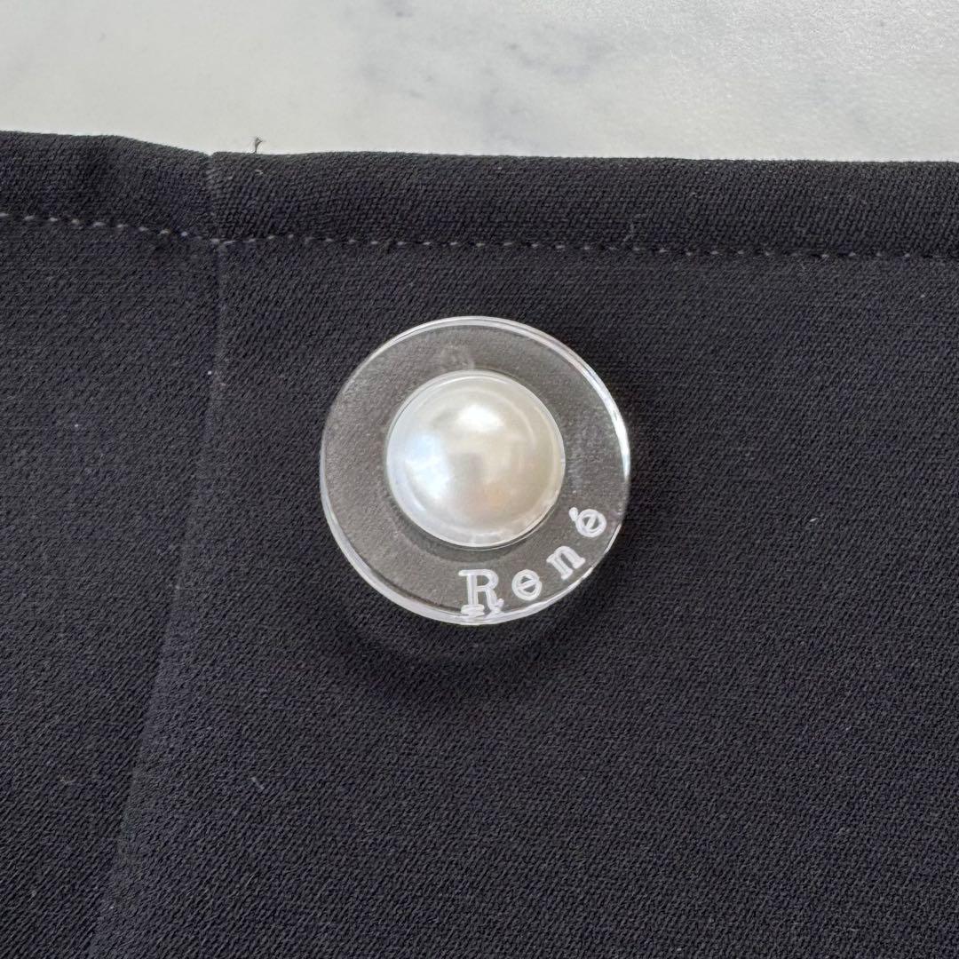 美品 ルネ Rene パールボタン フレアスカート タック ロゴ ブラック 34