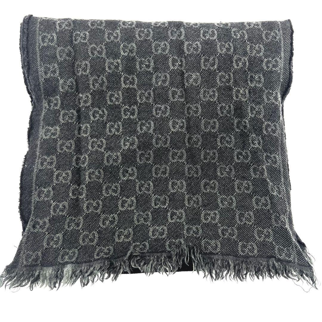 GUCCI　マフラー　GG柄　ロゴグラム　ウール100%　イタリア製　フリンジ