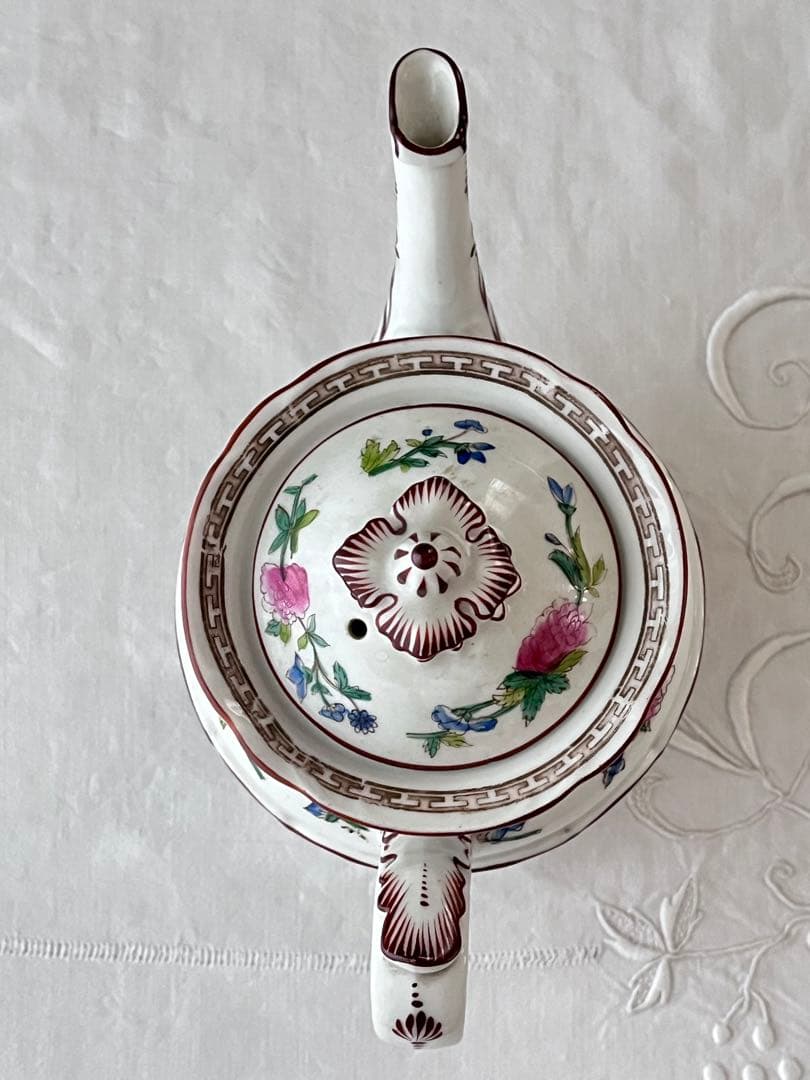 【美品】フランスアンティーク 磁器製 ハンドペイントの花 ポット[3430]
