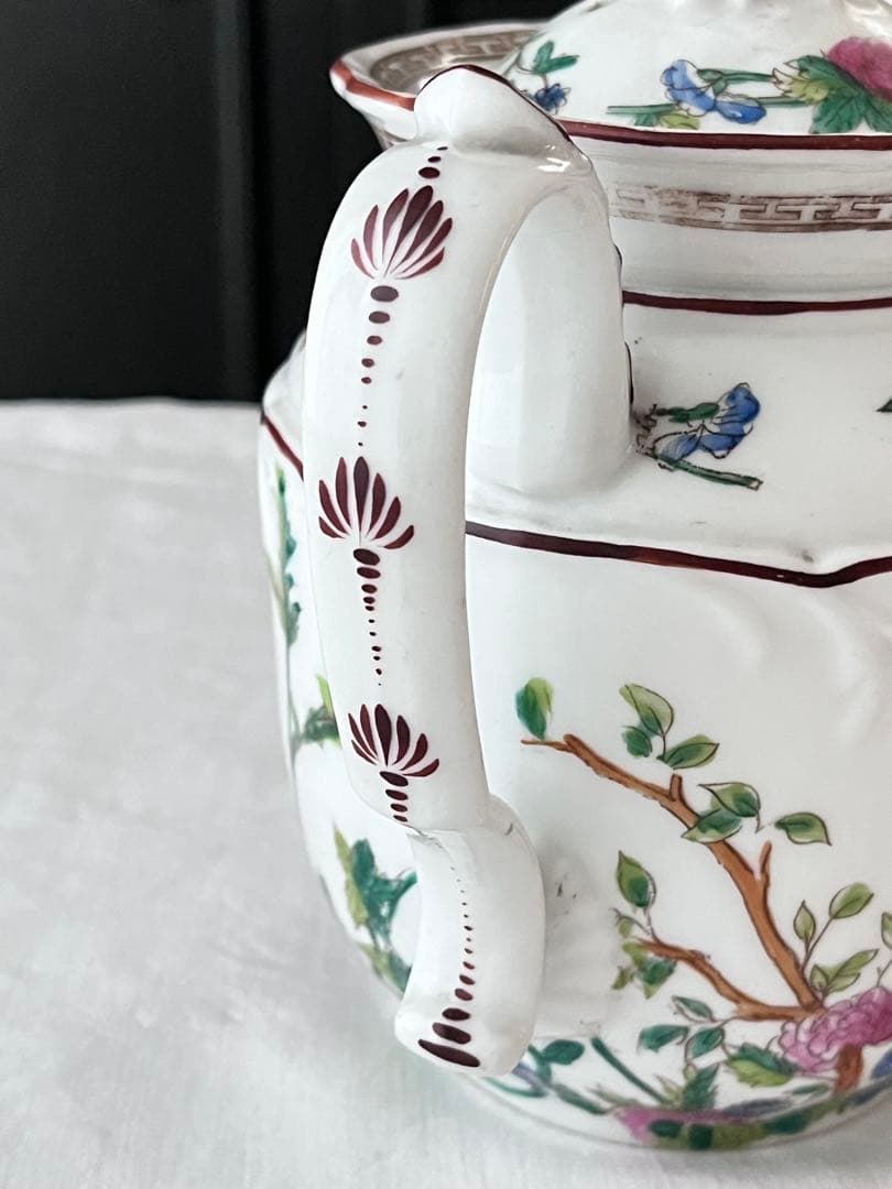 【美品】フランスアンティーク 磁器製 ハンドペイントの花 ポット[3430]