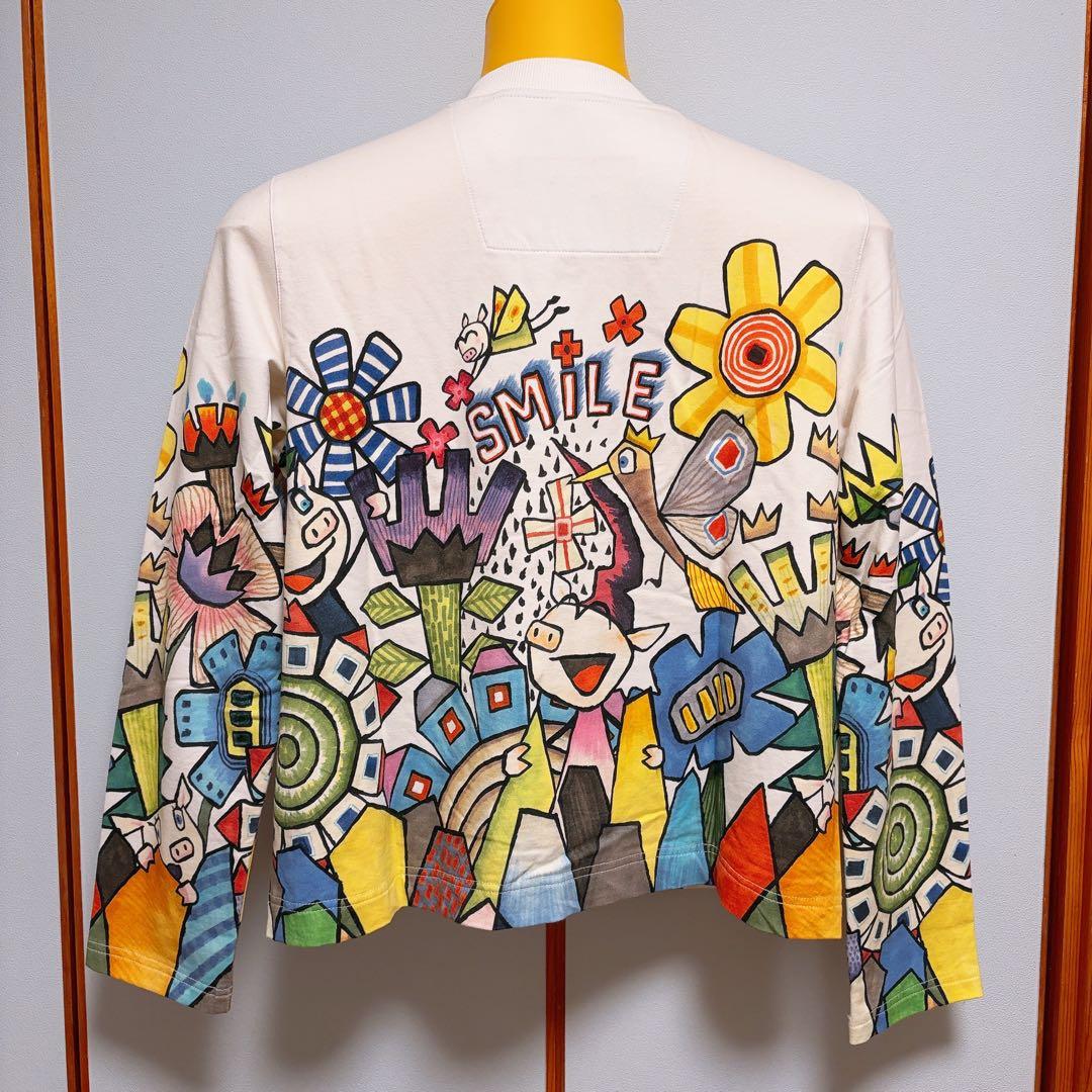 オレボレブラ 総柄 長袖カーディガン ぶたさん 花柄 白系 美品　アルベロベロ
