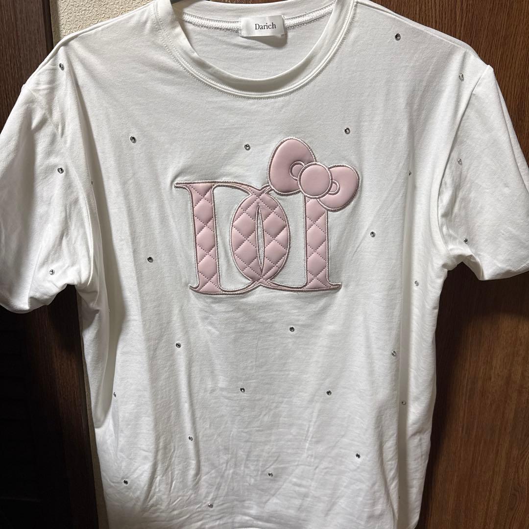 Hello Darich キルティングアップリケビジューTシャツ WHT