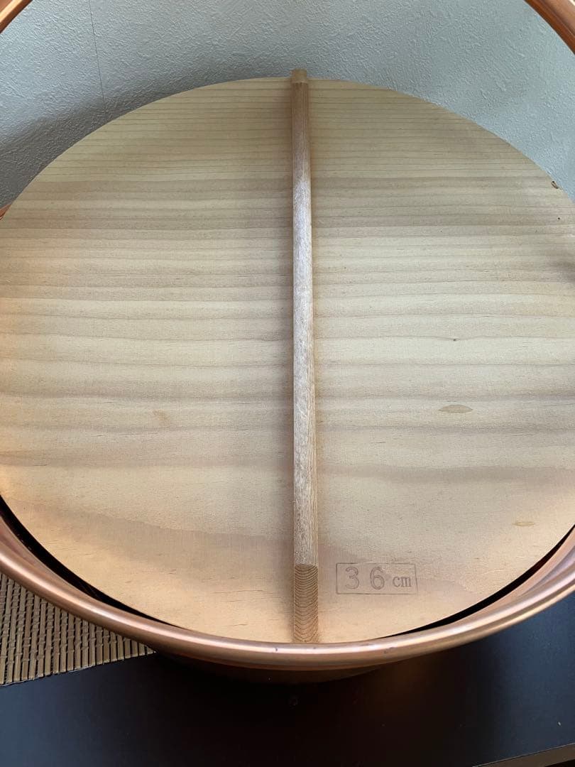 銅鍋 山菜鍋 36型 未使用品　ツル付き 木製蓋付き【美品】