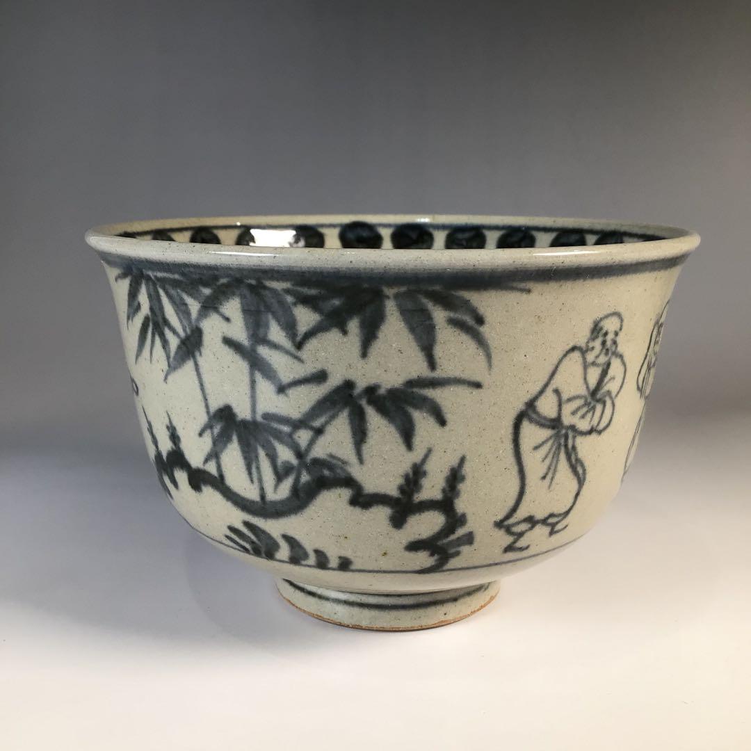 Ｍ３１６　茶碗　『膳所焼』『淡海ぜぜ　陽炎園造』『安南写七賢人絵』　共箱　茶道具
