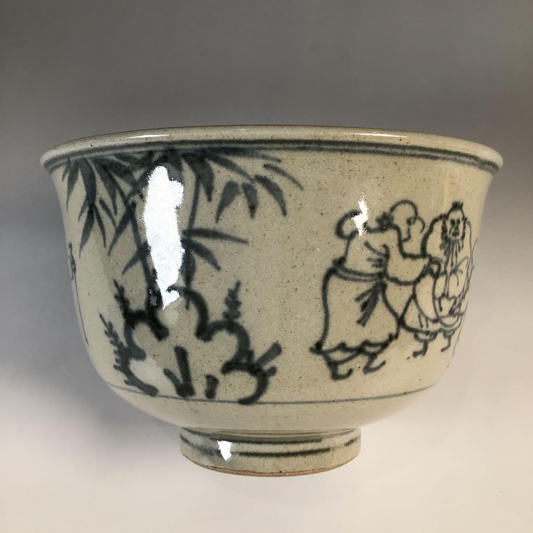 Ｍ３１６　茶碗　『膳所焼』『淡海ぜぜ　陽炎園造』『安南写七賢人絵』　共箱　茶道具