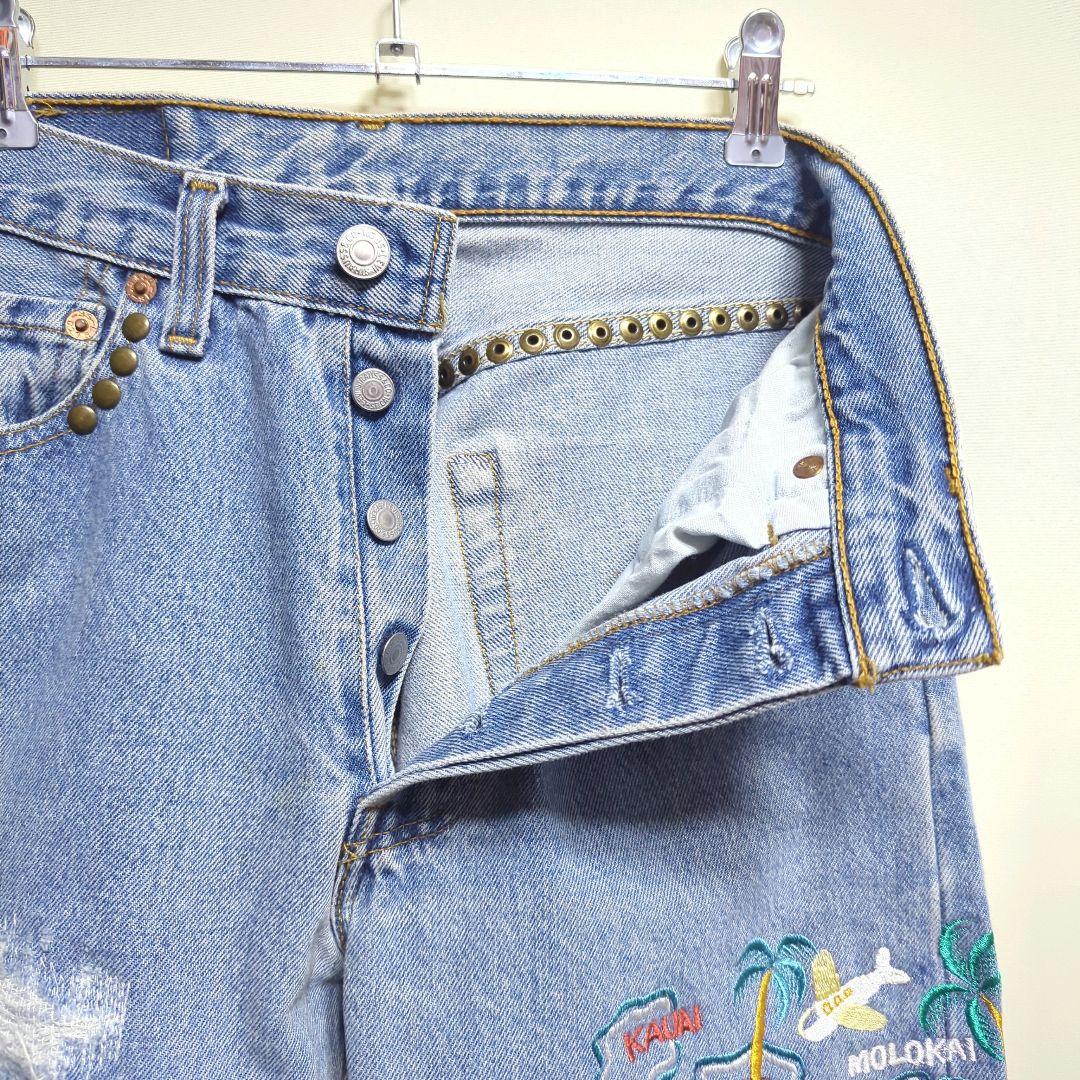 ★製 LEVI’S Hawaii 刺繍 リメイク デニムパンツ